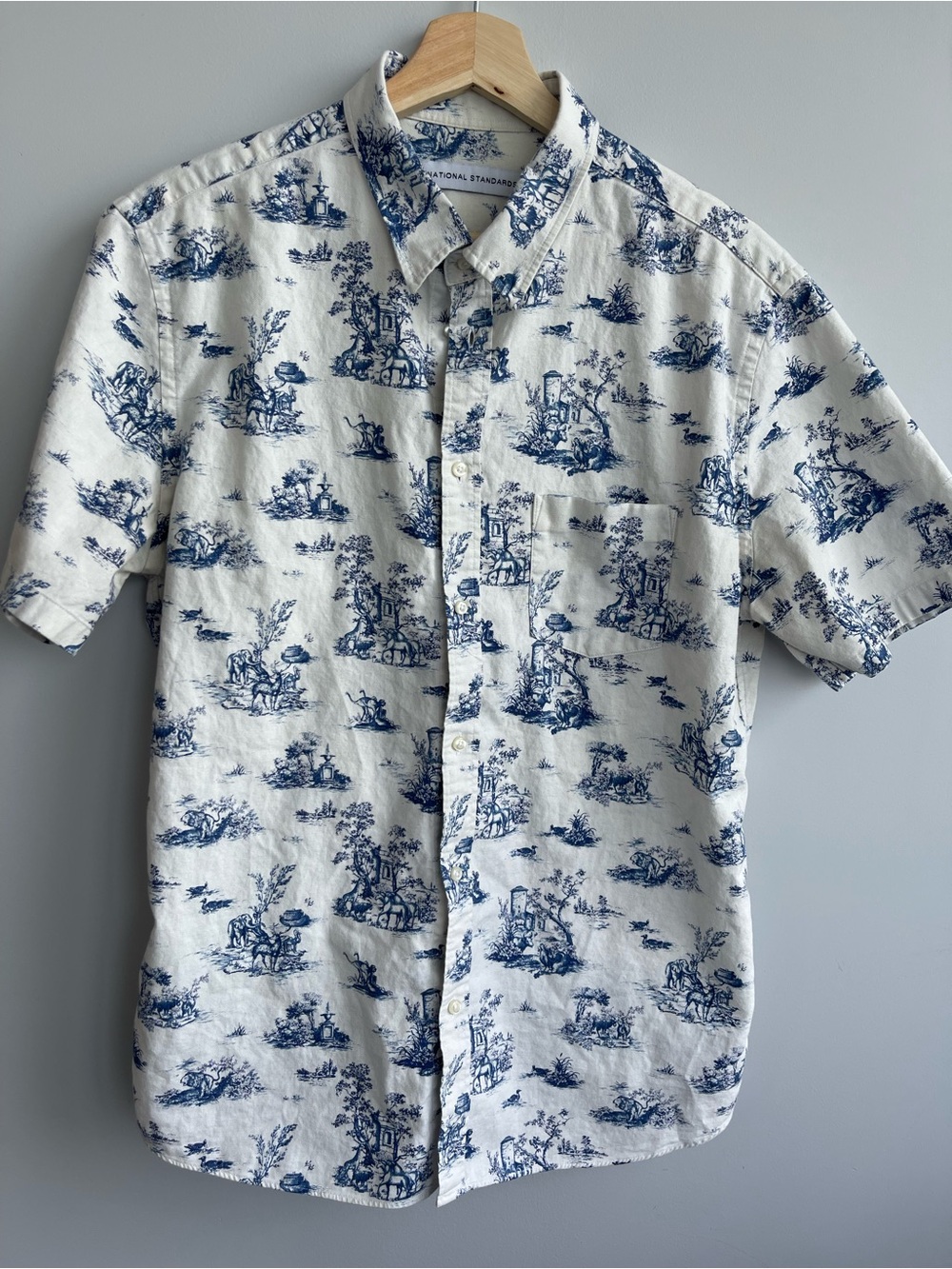 National Standards Blue & White Toile Short-Sleeve Button-Down Shirt
